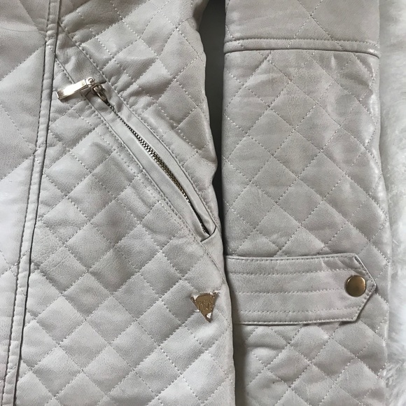 Quilted Faux Leather Cream Coat - Picture 2 of 3